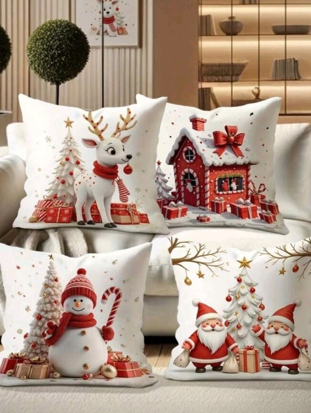Festive Christmas Throw Pillow Covers - Red & White Holiday Designs